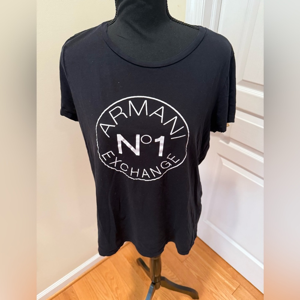 Armani Exchange Black Tee with White Logo